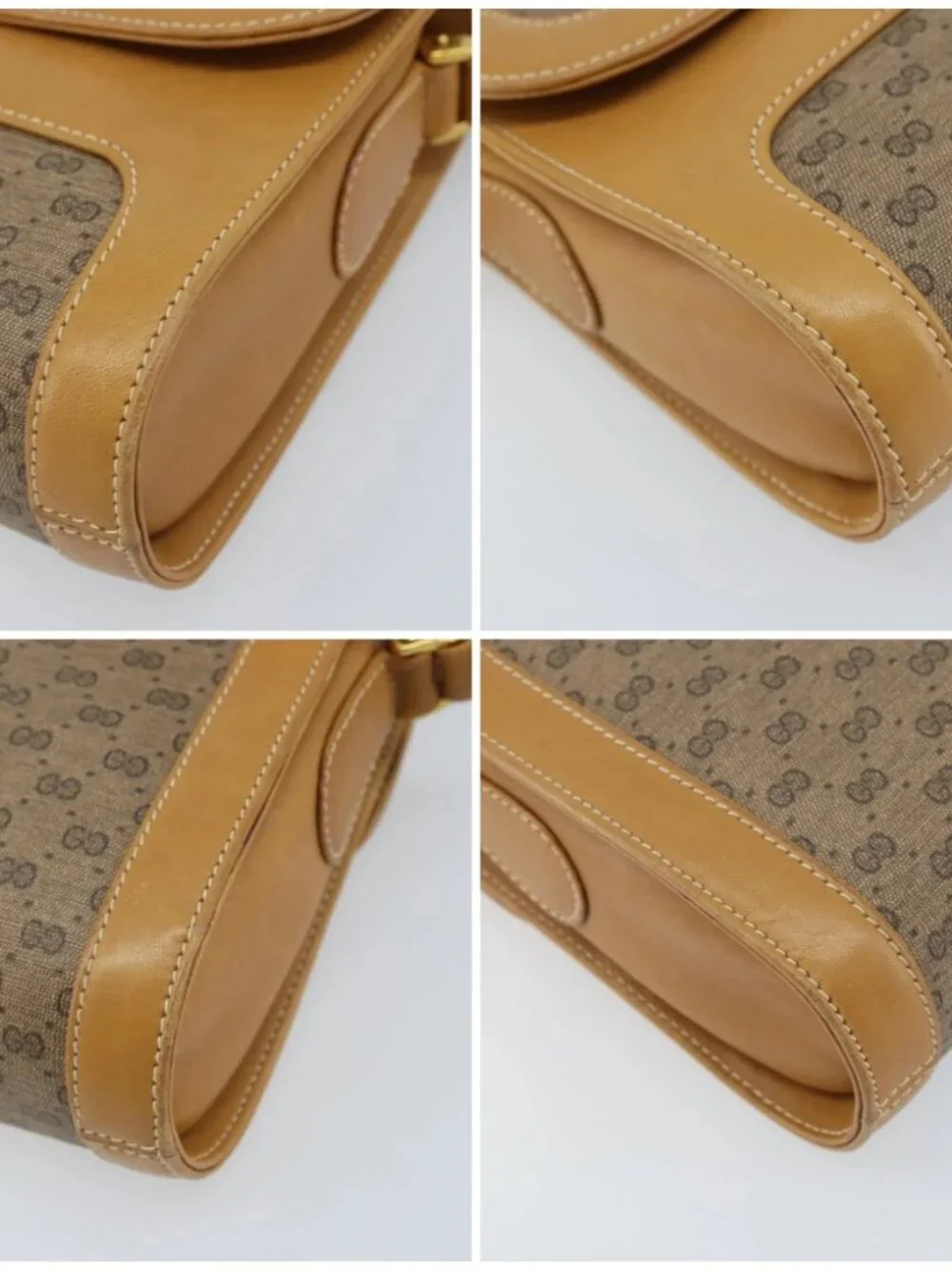 GUCCI Micro GG Supreme Shoulder Bag PVC Beige Gold Auth AMZ079